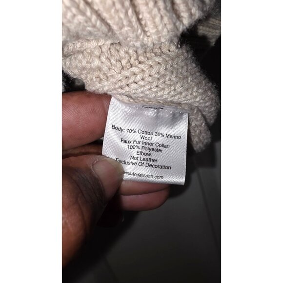 Hanna Anderson Kids Fisherman Cable Knit Beige Sweater Button Neck & Elbow Patch - Picture 6 of 6